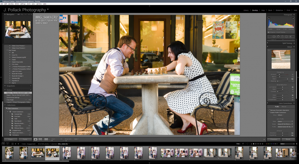 Editing an engagement session in Lightroom