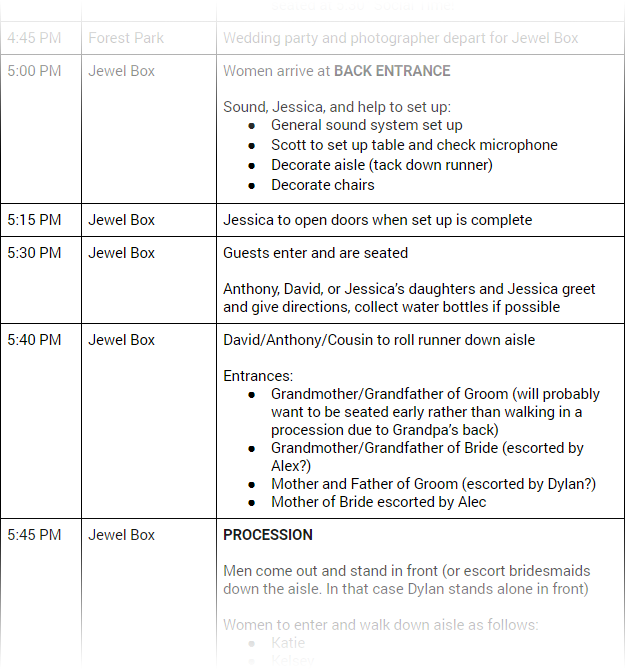 Sample wedding day timeline